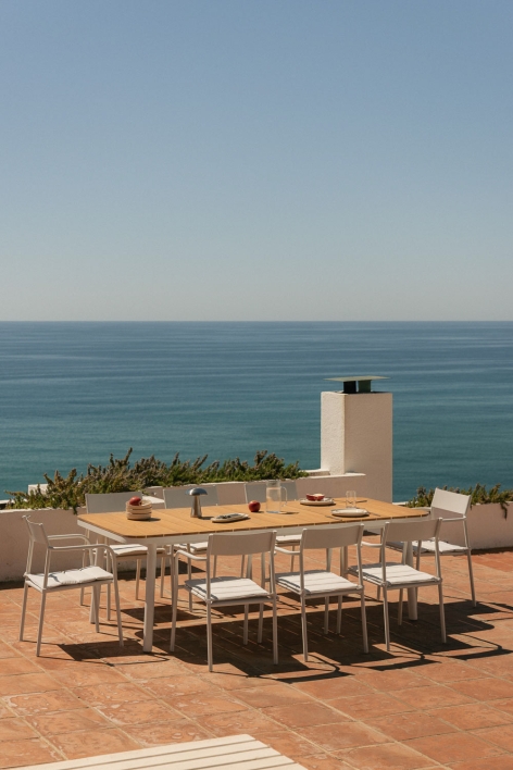 Table de jardin rectangulaire extensible en aluminium Mareiran 240-300x100 cm - Blanc Gardenia