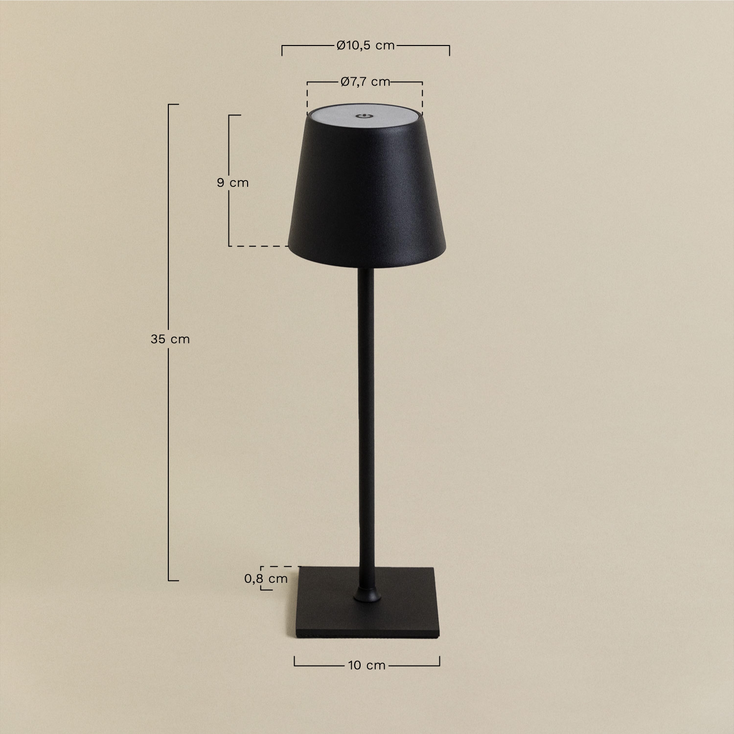 Lampe de table LED sans fil en fer Bolvir, mesures