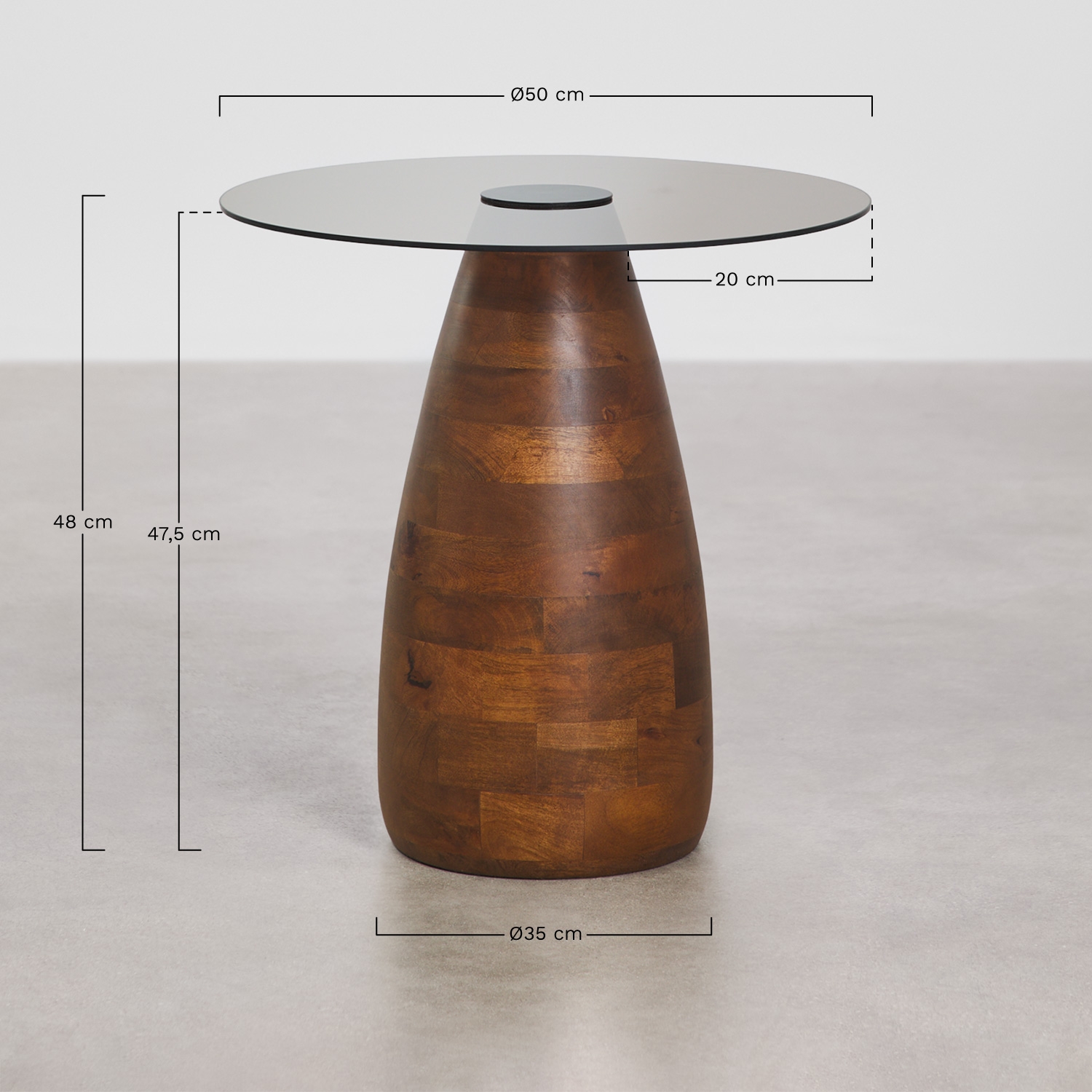 Table d'appoint ronde Ø50 cm en verre trempé Mariana, mesures
