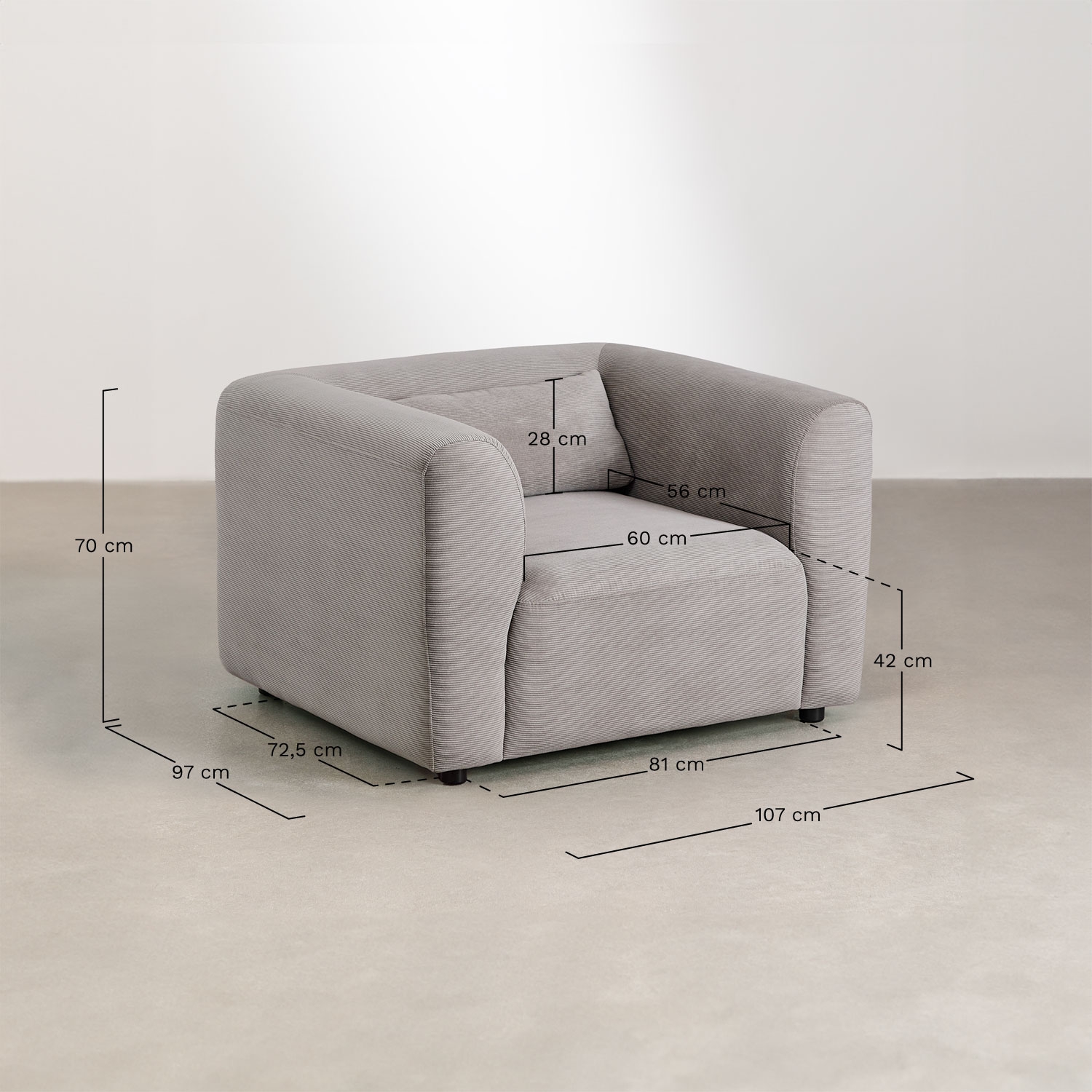 Ensemble de salon avec 2 canapés modulaires de 2 pièces et fauteuil Fogler, mesures