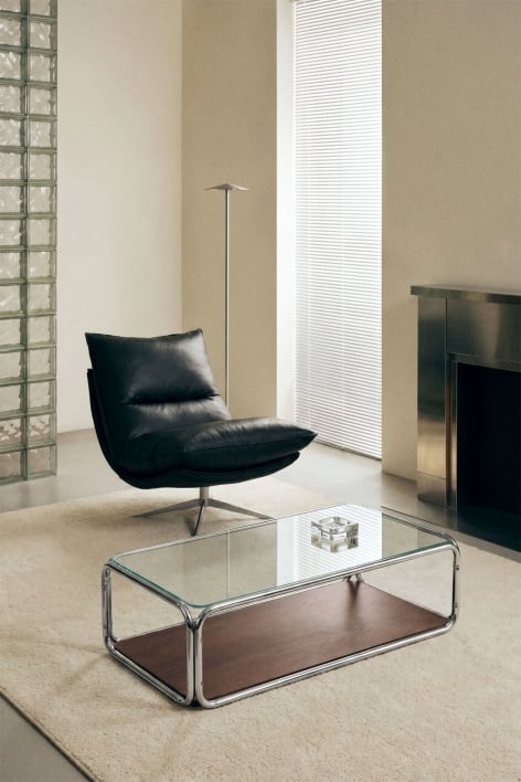 Table basse rectangulaire 120x60 cm en fer et verre trempé Kavena