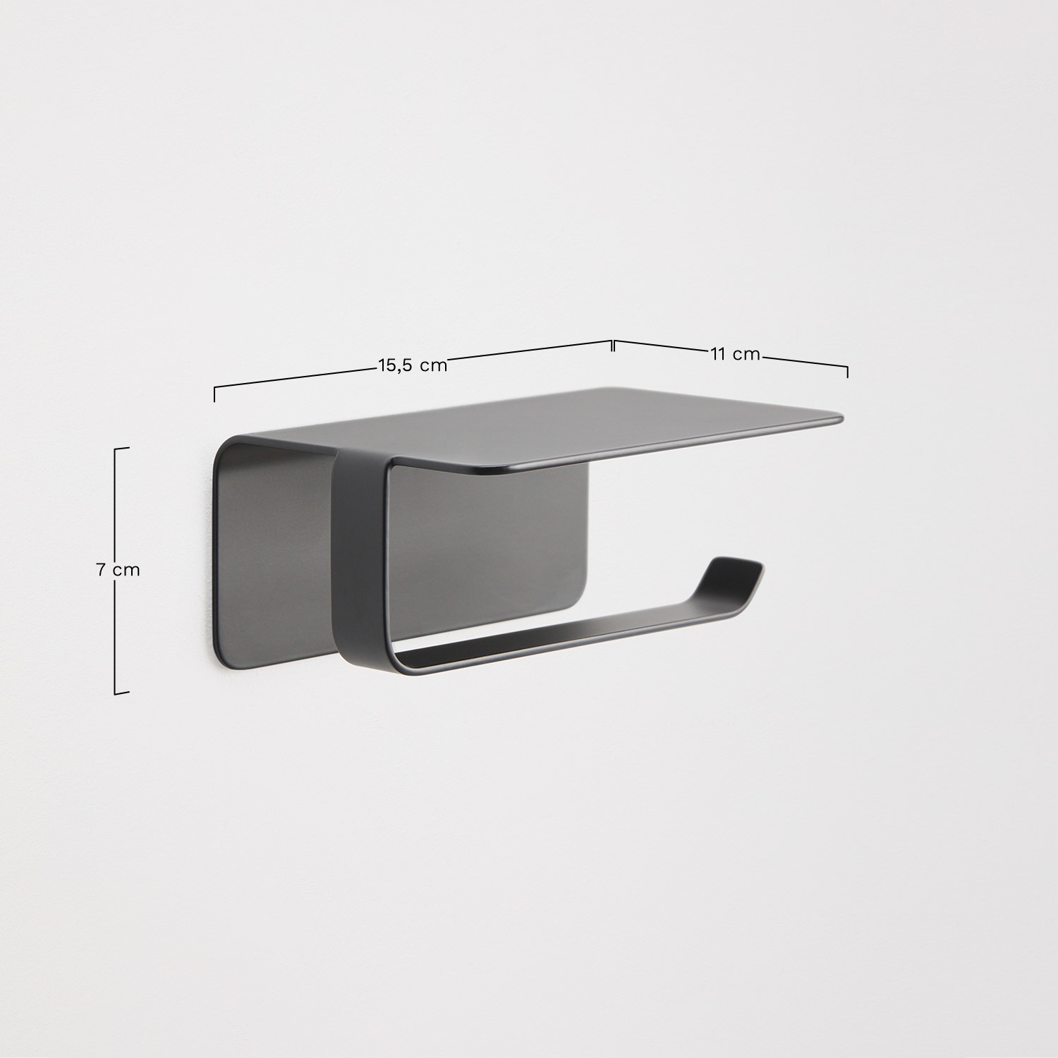Porte-rouleaux adhésif pour salle de bain avec plateau en acier inoxydable Ondreli, mesures