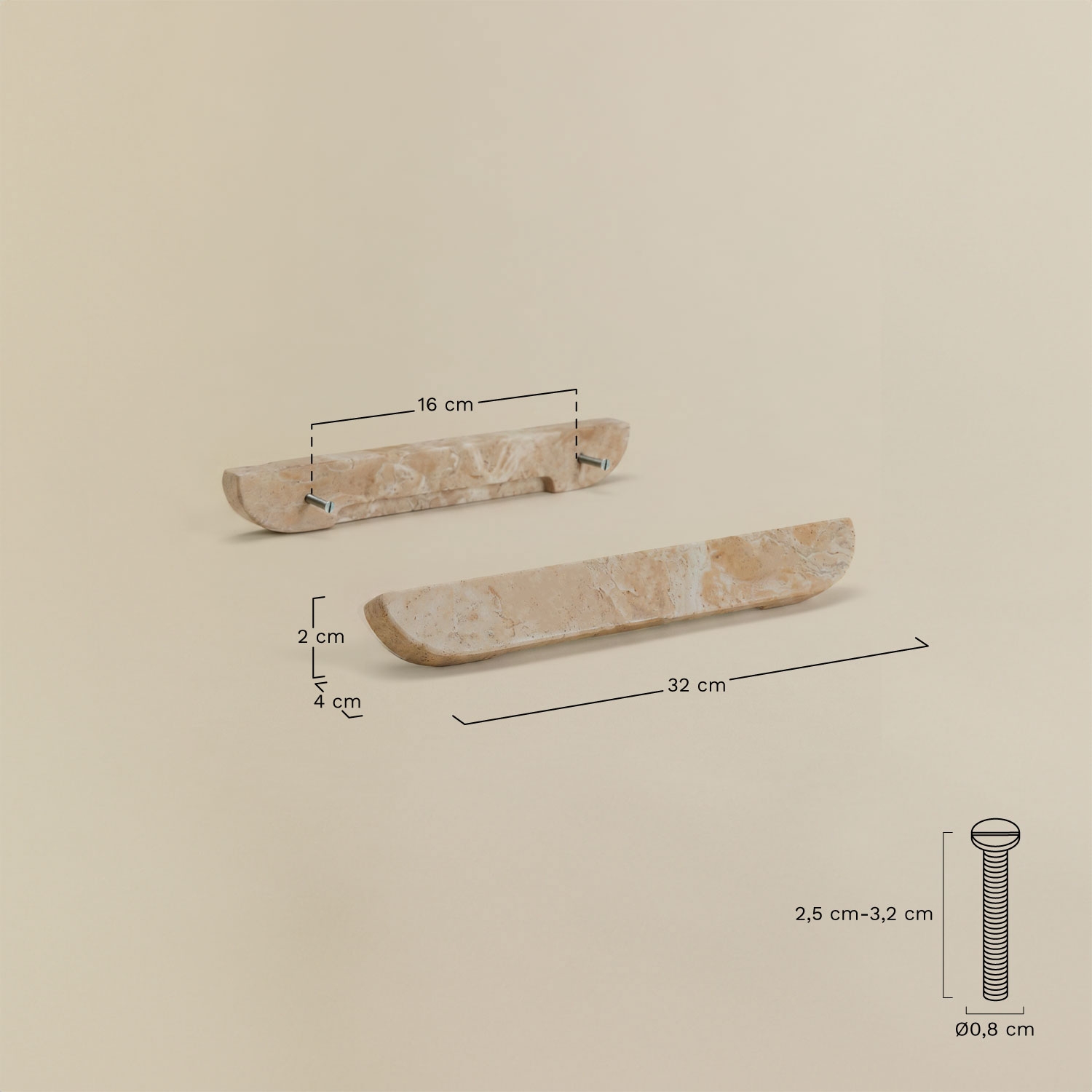 Pack de 2 poignées en pierre naturelle Tinesla, mesures