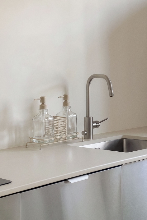 Distributeur double de savon pour cuisine en fer et verre Darcei - Tapioca Beige