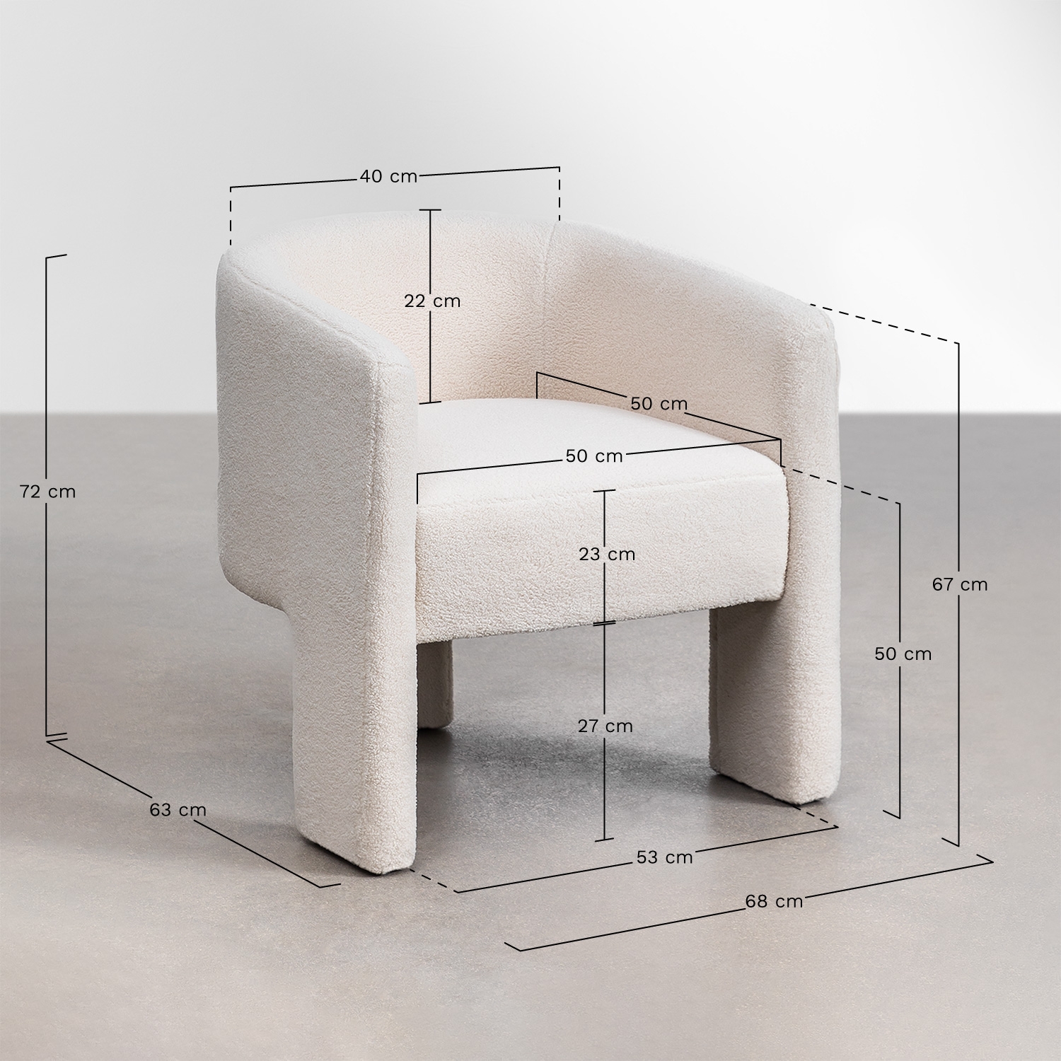 Pack de 2 fauteuils rembourrés Xastru, mesures