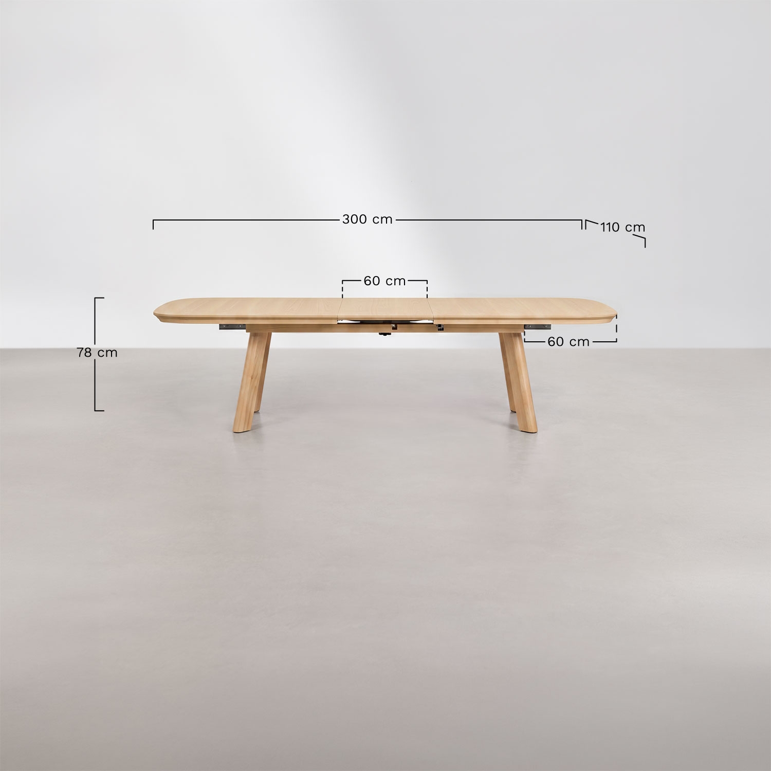 Table à manger rectangulaire extensible 240-300x110 cm en MDF Teodic, mesures