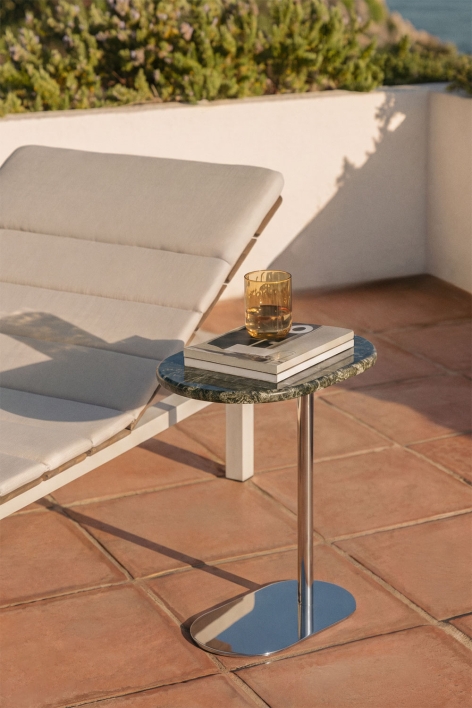 Table d'appoint de jardin ovale 45x25 cm en acier inoxydable et marbre Lumair