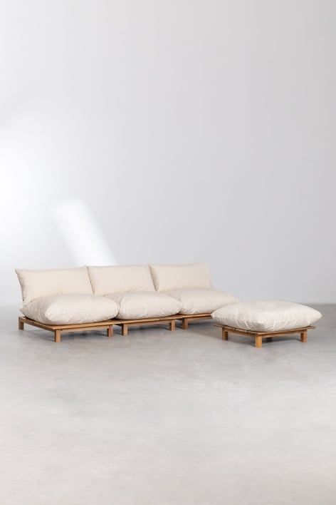 Canapé modulaire inclinable 3 pièces avec pouf en bois d'acacia Brina