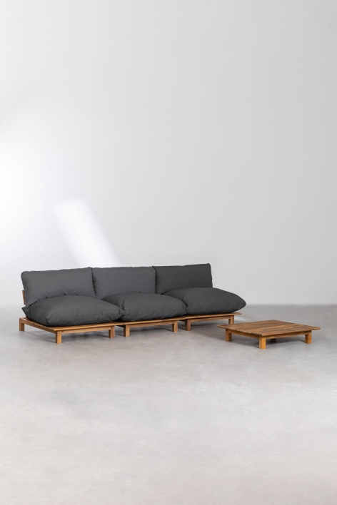 Ensemble de salon avec canapé modulaire inclinable 3 pièces et table basse en bois d'acacia Brina - Gris Graphite