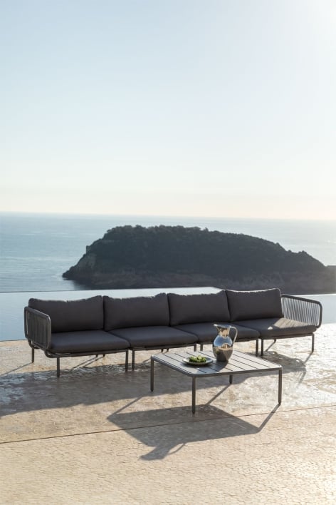 Ensemble de jardin avec canapé modulaire 4 pièces comprenant 2 modules d'angle et une table basse en acier Roubly - Gris Graphite