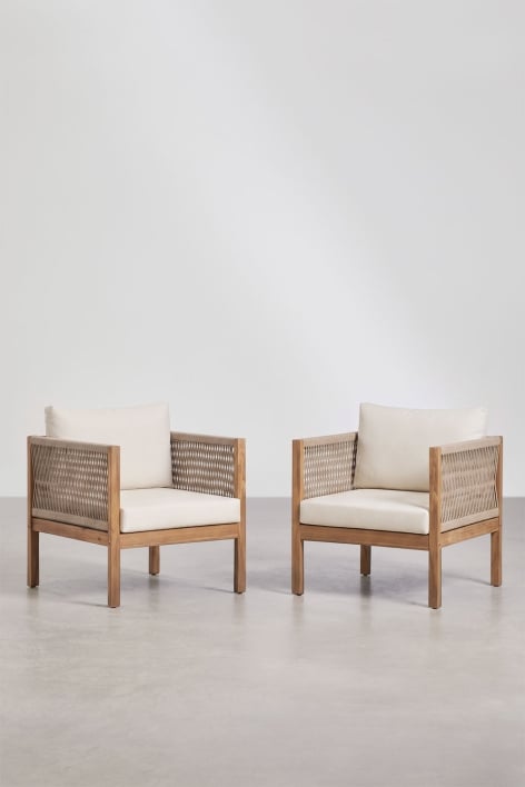 Pack de 2 fauteuils de jardin avec accoudoirs en bois d'acacia Branson