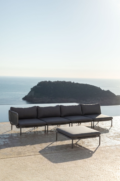 Ensemble de jardin avec canapé d'angle modulaire 4 pièces et pouf en acier Roubly
