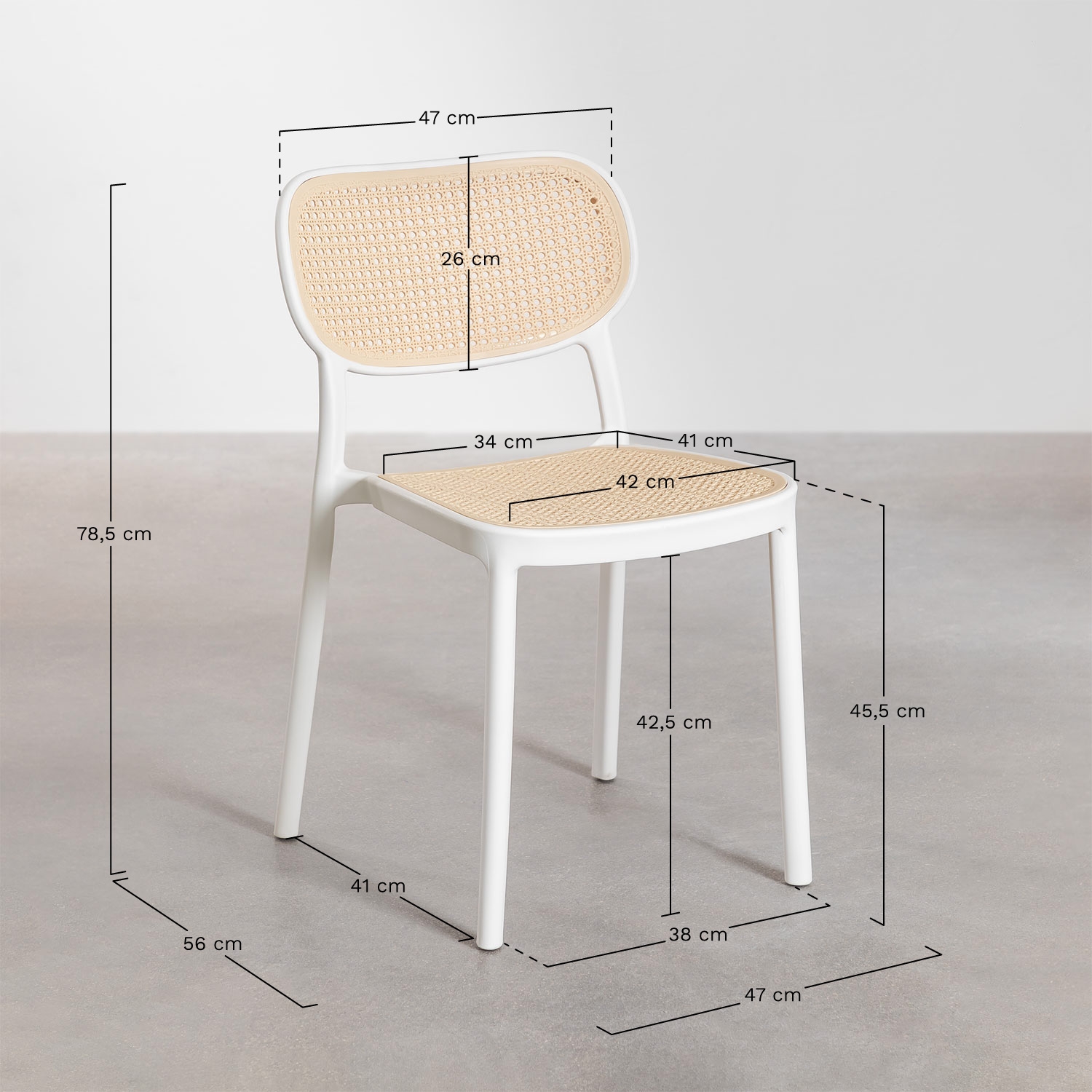 Set de table ronde Ø100 cm en aluminium Valerie et 4 chaises de jardin empilables en polypropylène Omara, mesures