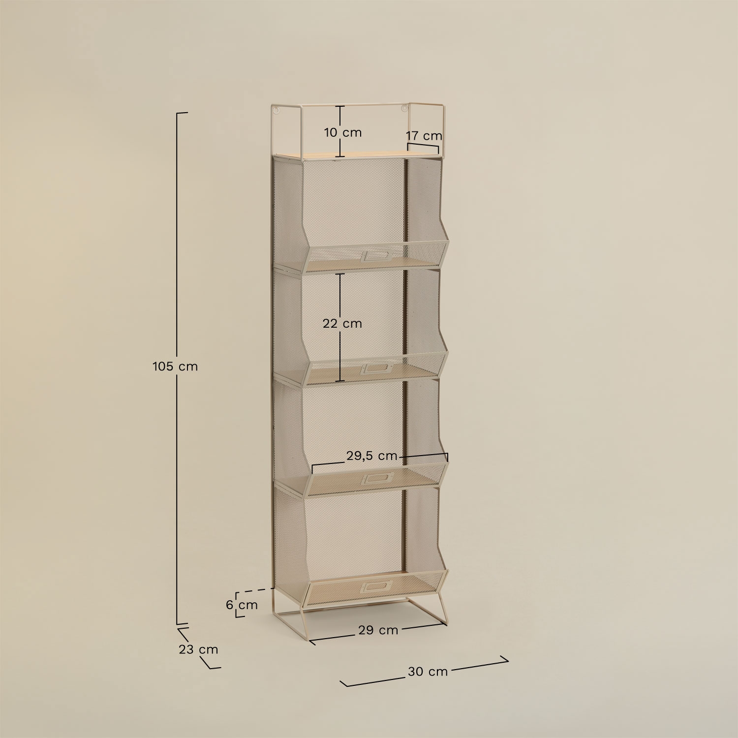 Étagère de rangement 30x105 cm en fer et MDF Antxo, mesures