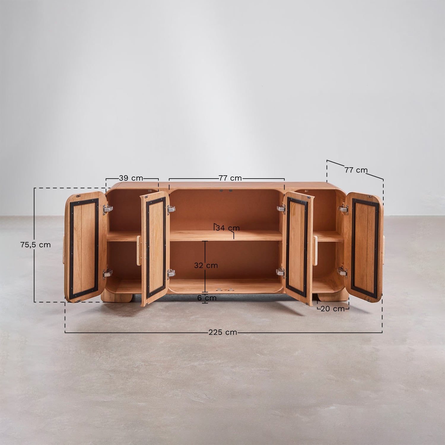 Buffet 160x45 cm en bois de manguier et pierre naturelle Kivalina, mesures