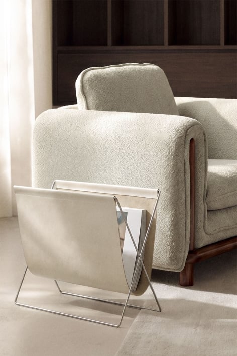 Porte-revues incliné au sol en cuir et acier inoxydable Dravena