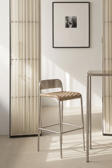 Tabouret haut en acier inoxydable Narnial - Acier inoxydable - Jute