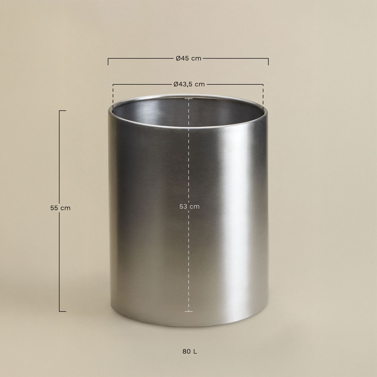 Pot de fleurs rond en acier inoxydable Auraia, mesures