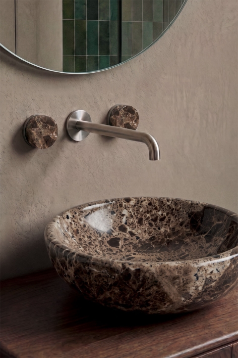 Robinet de lavabo encastré en laiton et pierre naturelle Gilstoin