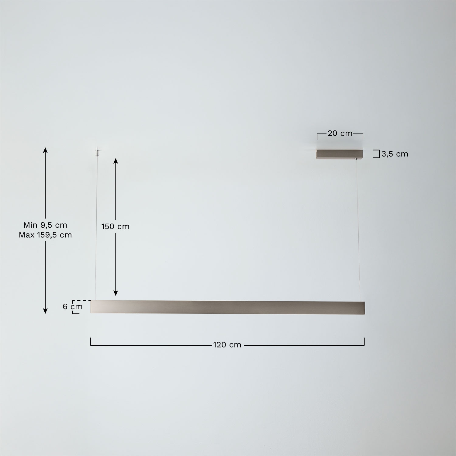 Suspension linéaire LED 120 cm en aluminium Maulenis, mesures