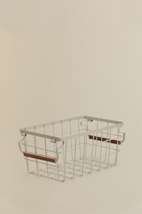 Panier de rangement en fer et bois de caoutchouc Ainela