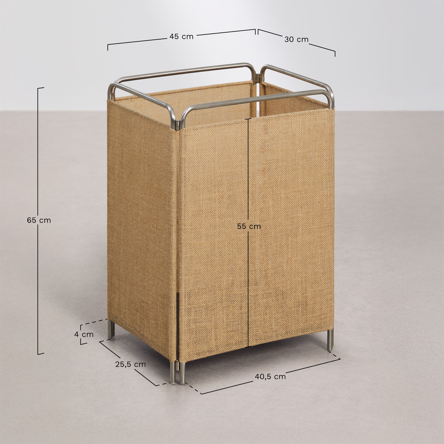 Panier à linge pliable en acier inoxydable et jute Daremi, mesures