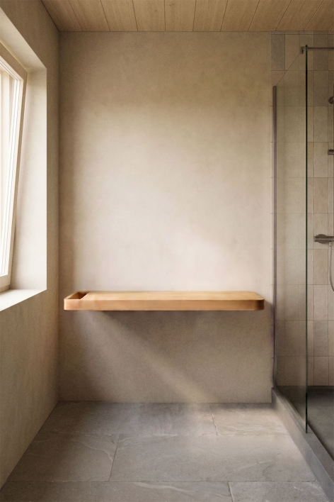 Ensemble meuble de salle de bain suspendu 110x45 cm en bois de teck Neill