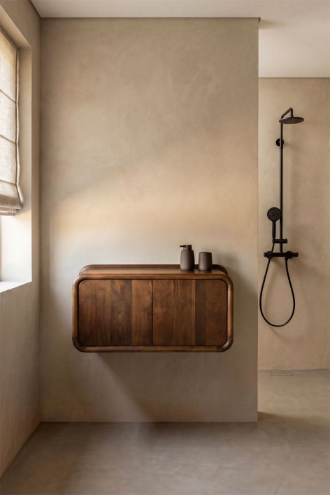 Ensemble de meuble de salle de bain suspendu 90x45 cm en bois de manguier Maupaul