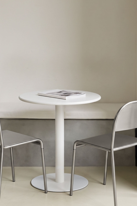 Table de cuisine ronde Ø70 cm en fer Mizzi - Blanc glaciaire