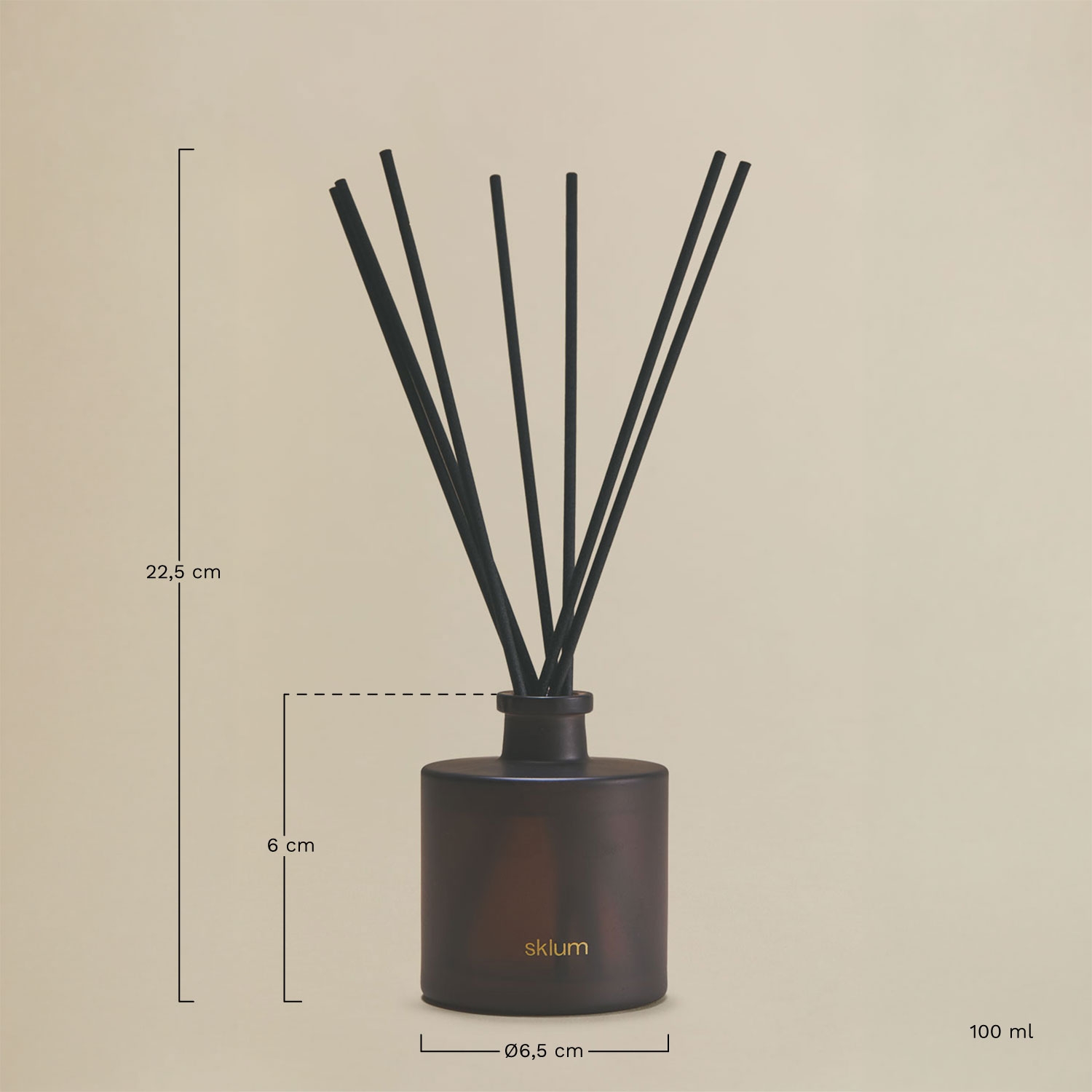 Désodorisant mikado 100 ml en verre Amber Woods, mesures