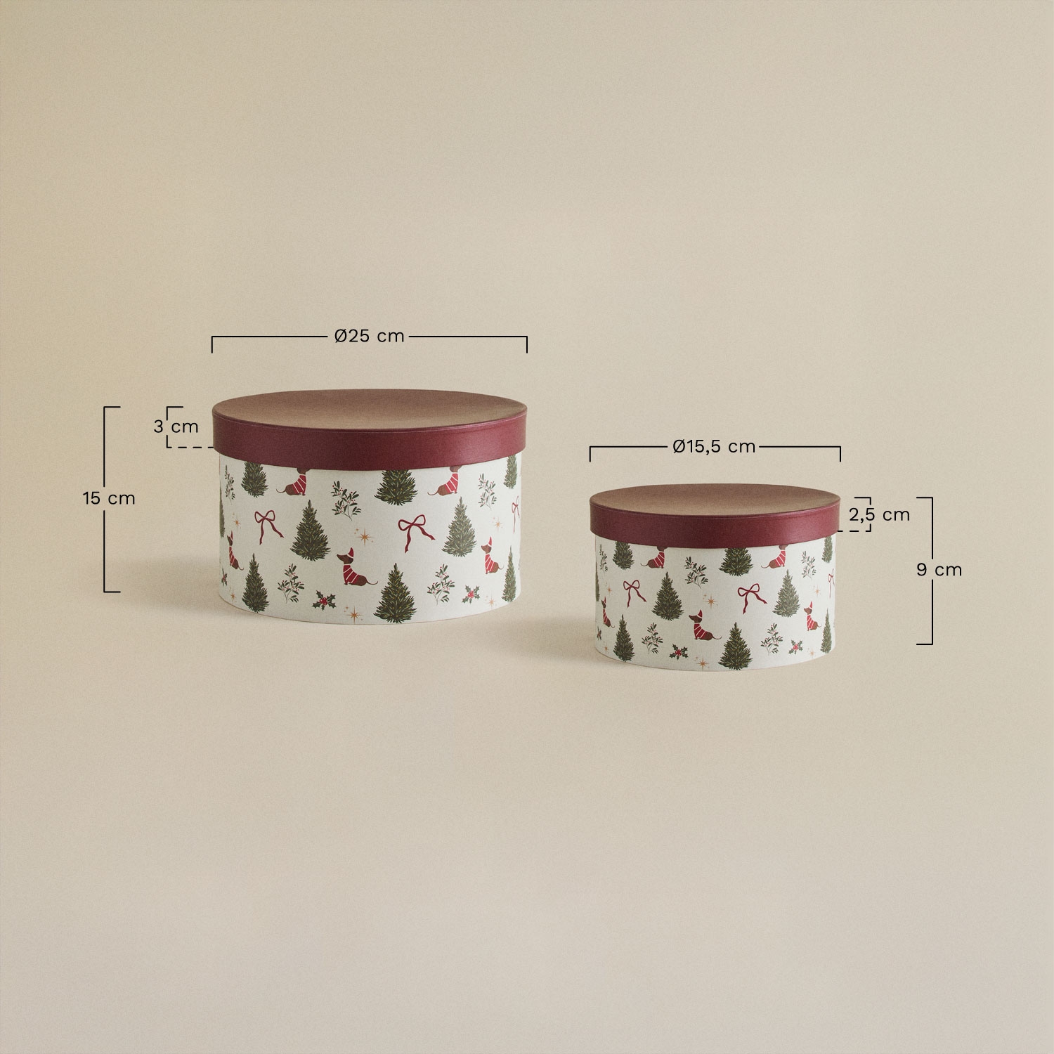 Set de 2 boîtes cadeaux de Noël Brenor, mesures