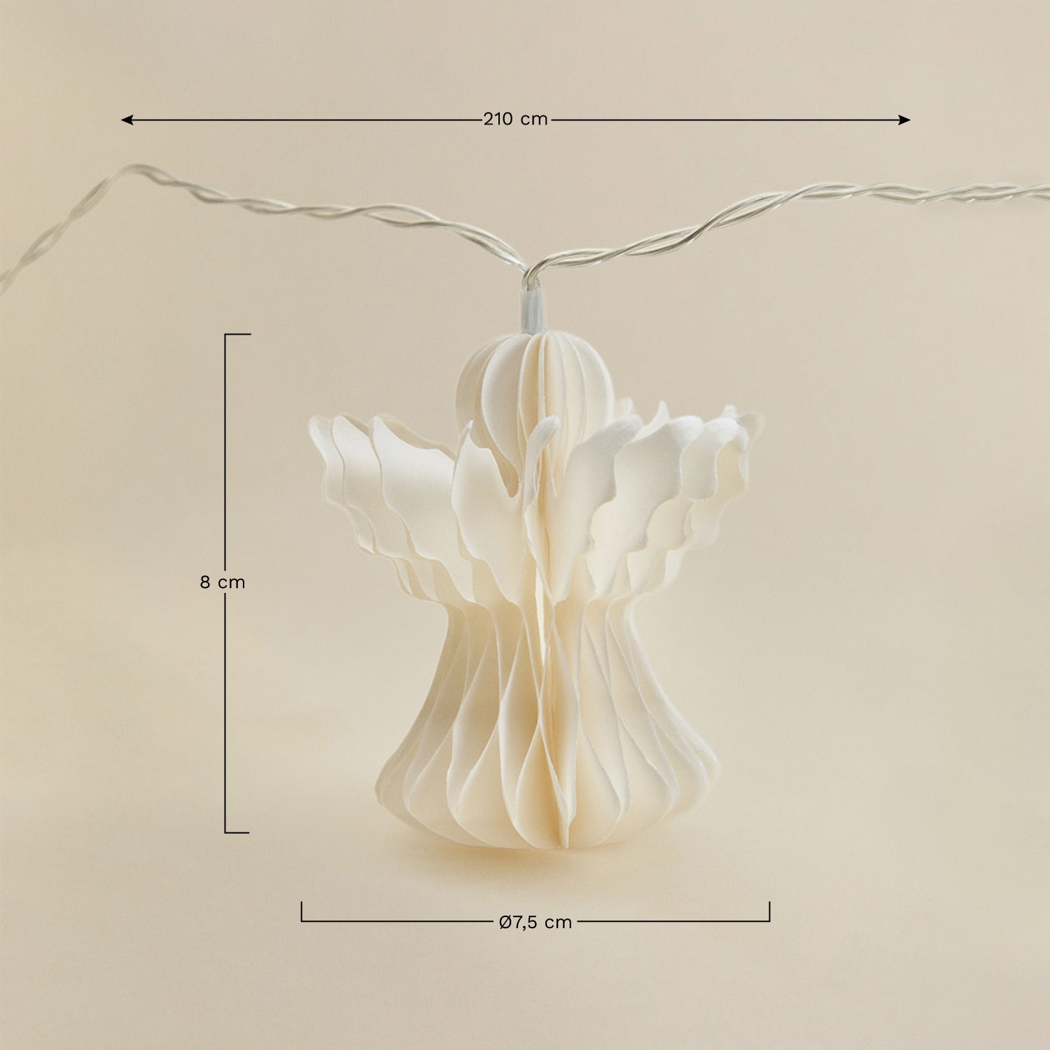 Guirlande décorative avec lumières LED en papier Melsi, mesures