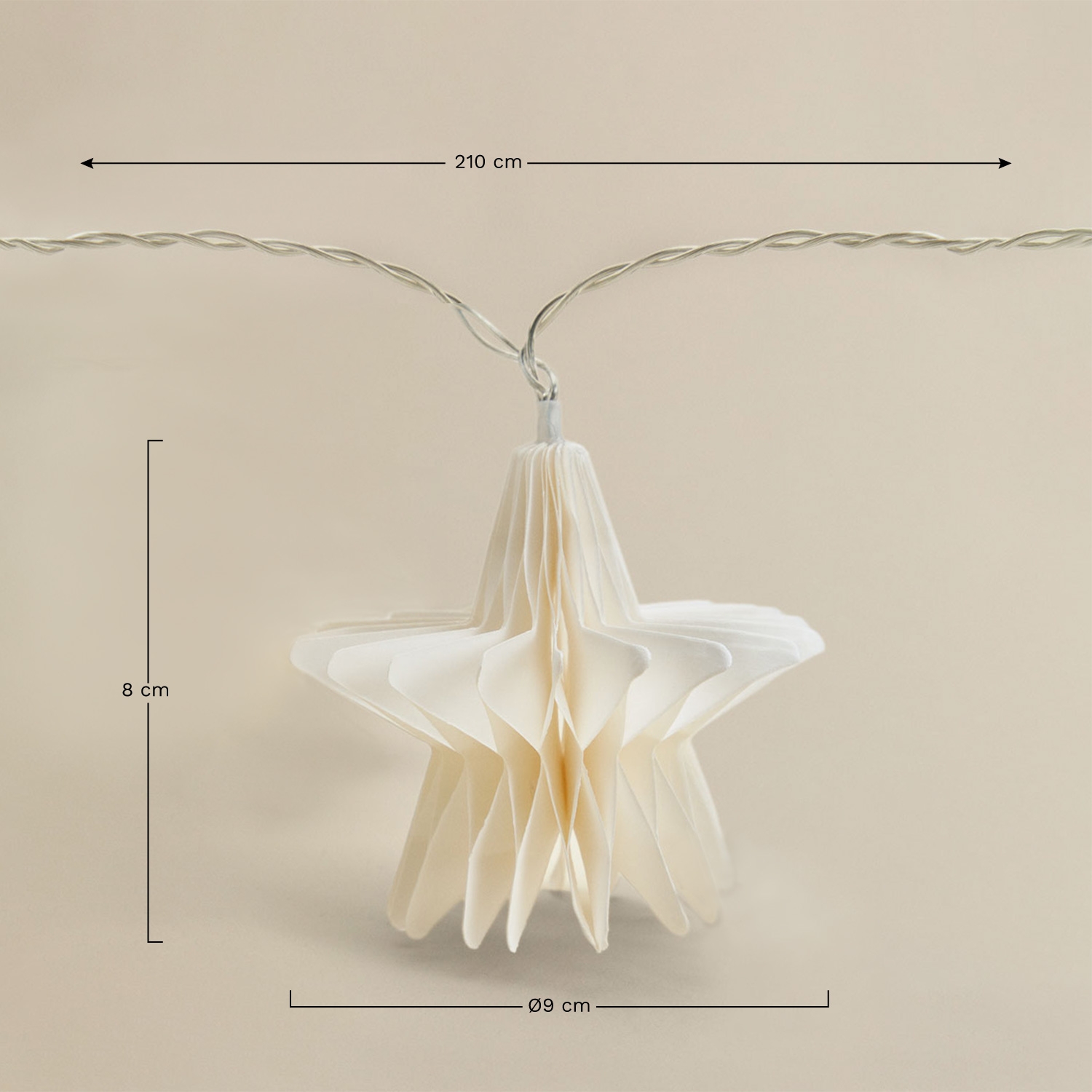 Guirlande décorative avec lumières LED en papier Silea, mesures
