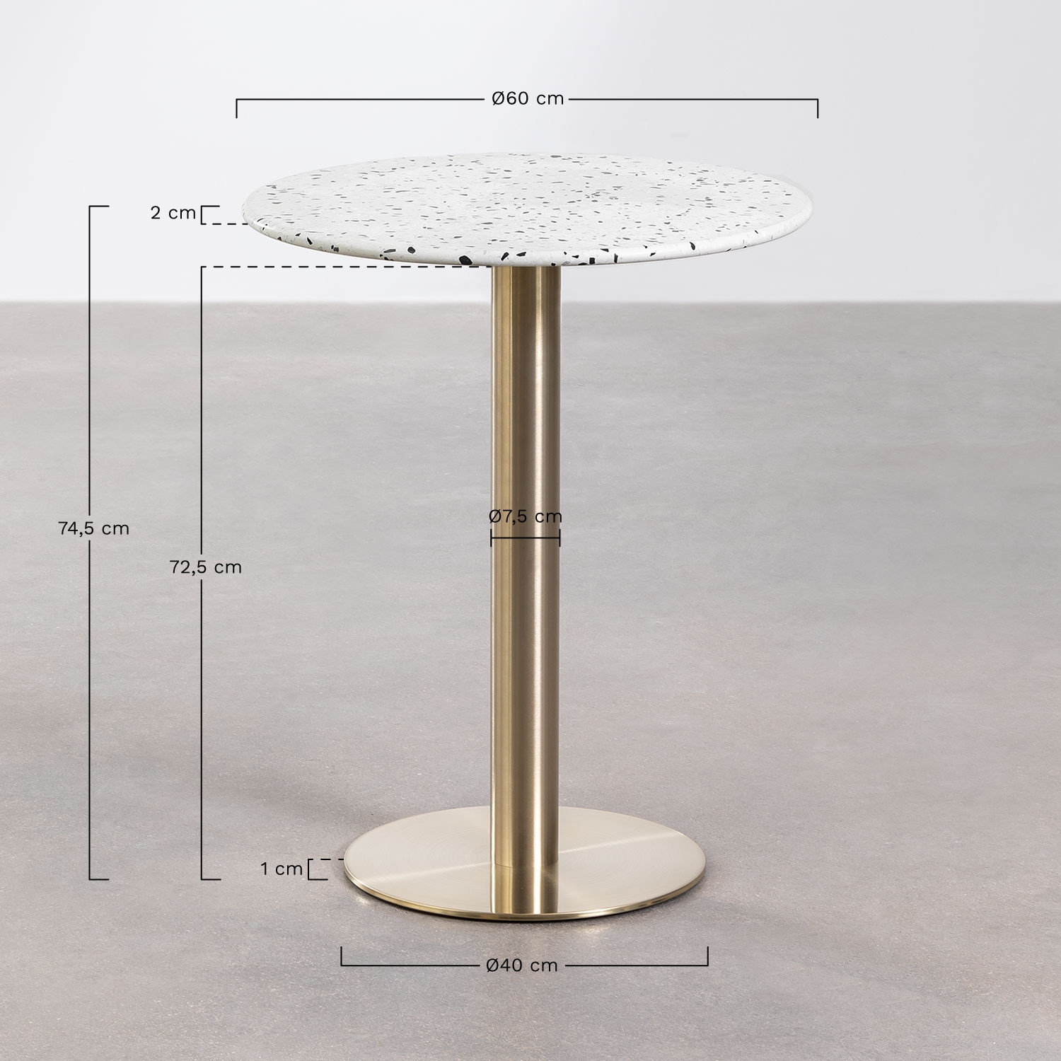 Table de bar ronde Ø60 cm en terrazzo Xiren, mesures