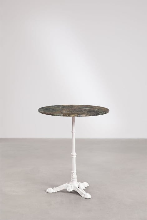 Table de bar ronde Ø60cm en pierre naturelle Azteca - Marbre Vert Forest - Blanc Glacial