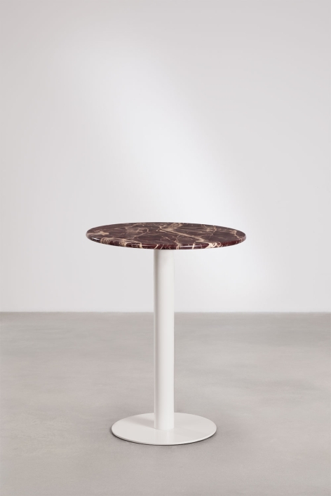 Table de bar ronde en pierre naturelle Xiren - Marbre Rouge Cherry Gold - Blanc Glacial