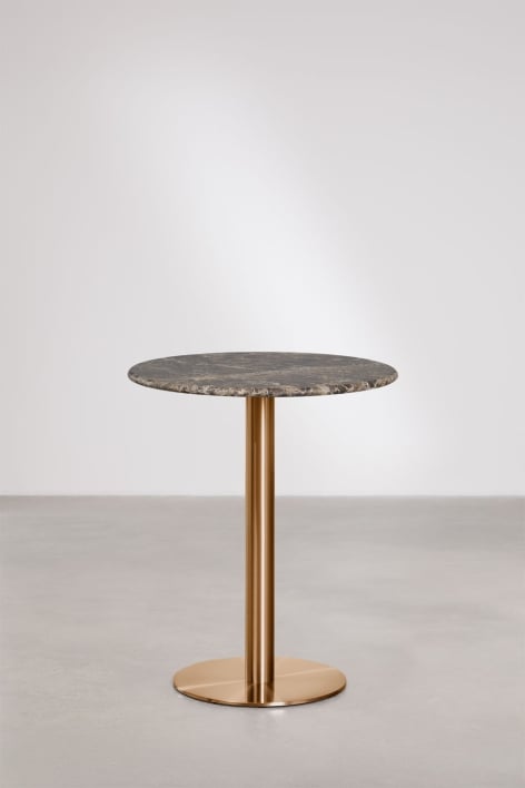 Table de bar ronde en pierre naturelle Xiren - Marbre Brun Emperador