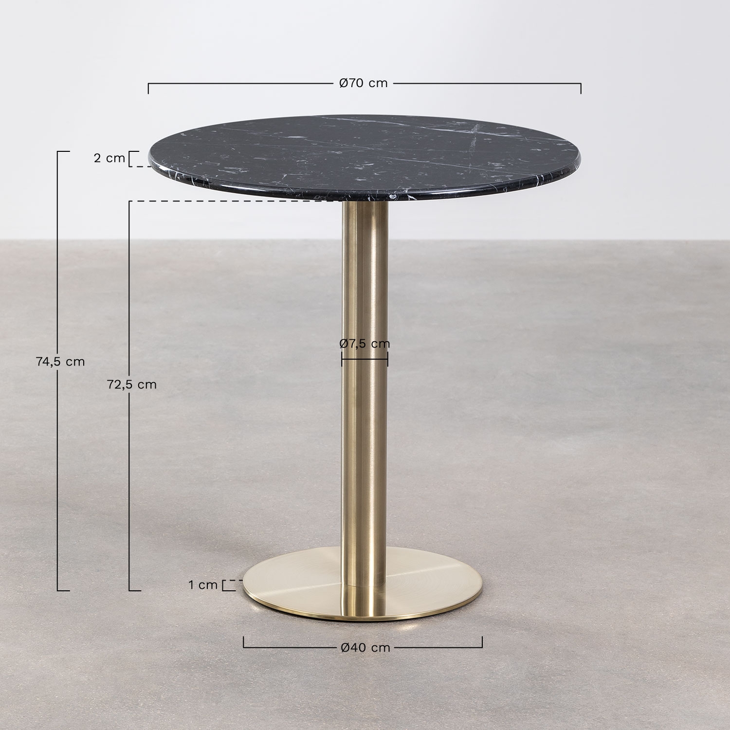 Table de bar ronde en pierre naturelle Xiren, mesures