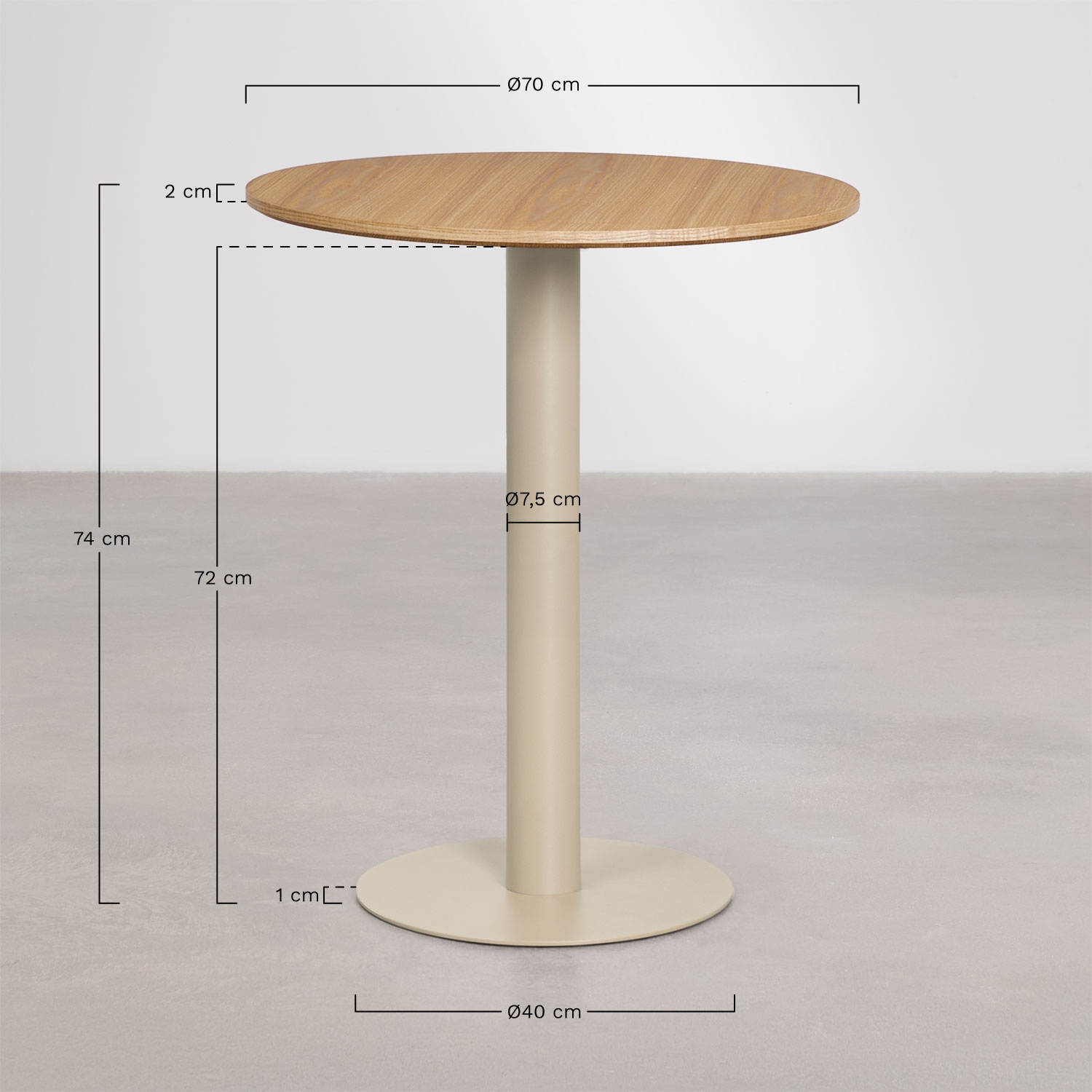Table de bar ronde en MDF Xiren, mesures