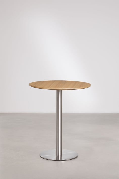 Table de bar ronde en MDF Xiren - Marron Bois Naturel - Gris Brossé