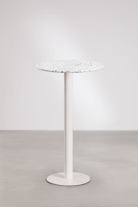 Table haute de bar ronde Ø60 cm en terrazzo Xiren - Terrazzo Ivoire Et Noir - Blanc Glacial