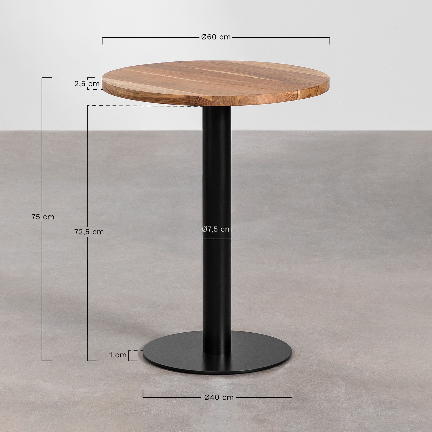 Table de bar ronde en bois d'acacia Xiren, mesures