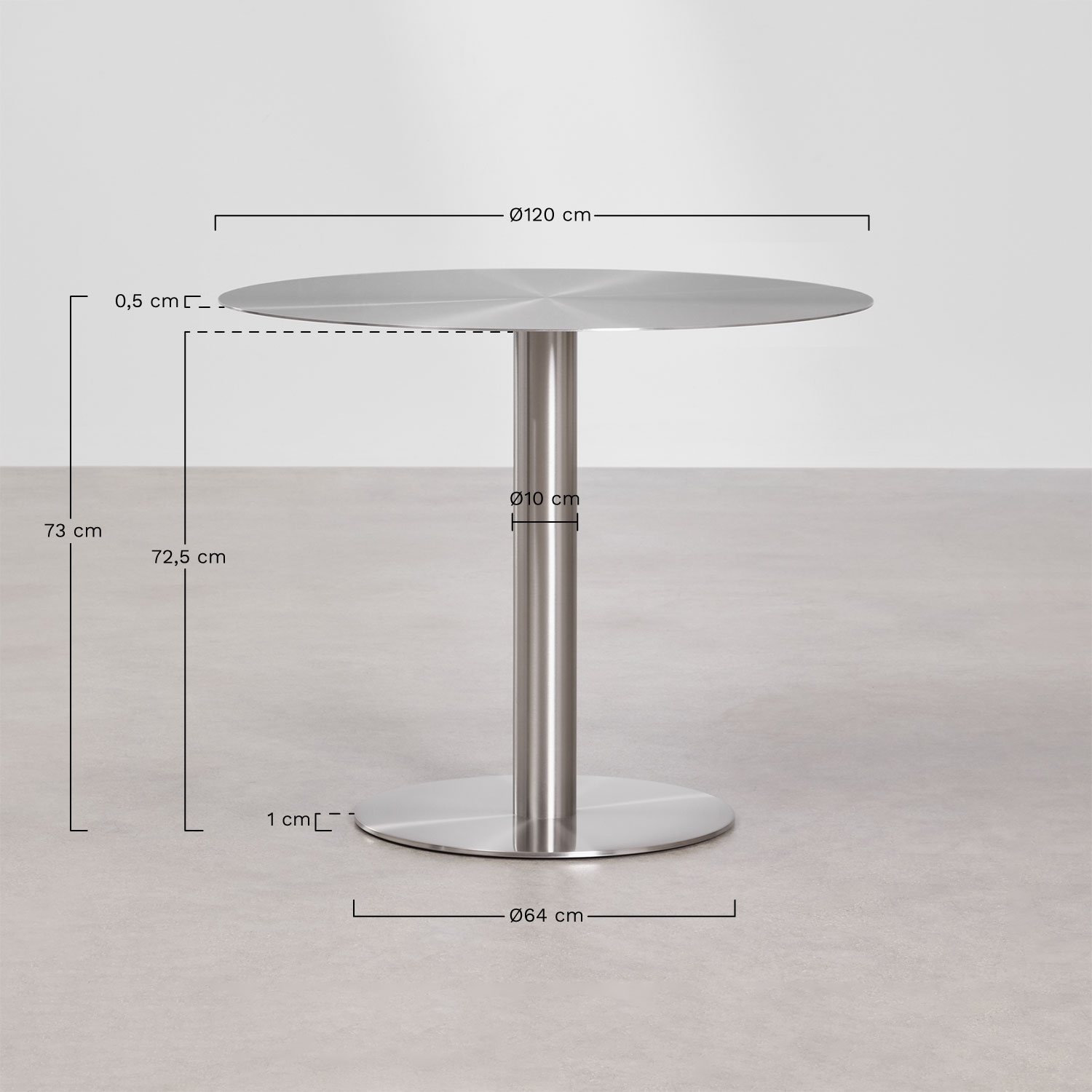 Table de bar ronde en acier inoxydable Xiren, mesures