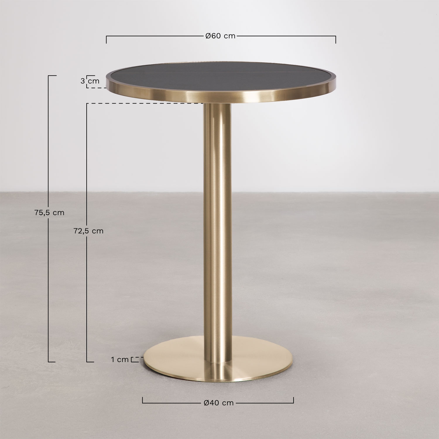 Table de bar ronde Ø60 cm en grès Xiren, mesures