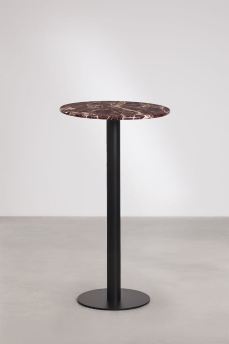 Table haute de bar ronde Ø60 cm en pierre naturelle Xiren - Marbre Rouge Cherry Gold