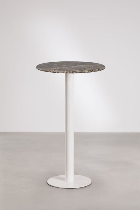 Table haute de bar ronde Ø60 cm en pierre naturelle Xiren - Marbre Marron Emperador - Blanc Glacial