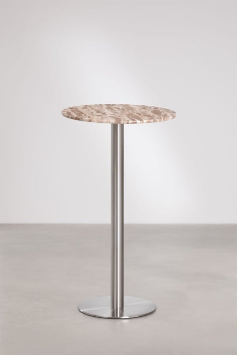 Table haute de bar ronde Ø60 cm en pierre naturelle Xiren - Marbre beige Panther