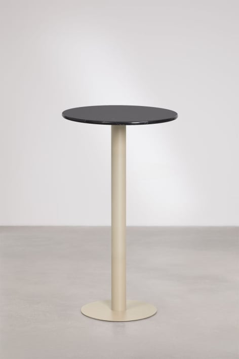 Table haute de bar ronde Ø60 cm en pierre naturelle Xiren - Marbre Nero Marquina