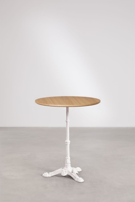 Table de bar ronde en MDF Azteca - Brun Bois Naturel – Blanc Glacial