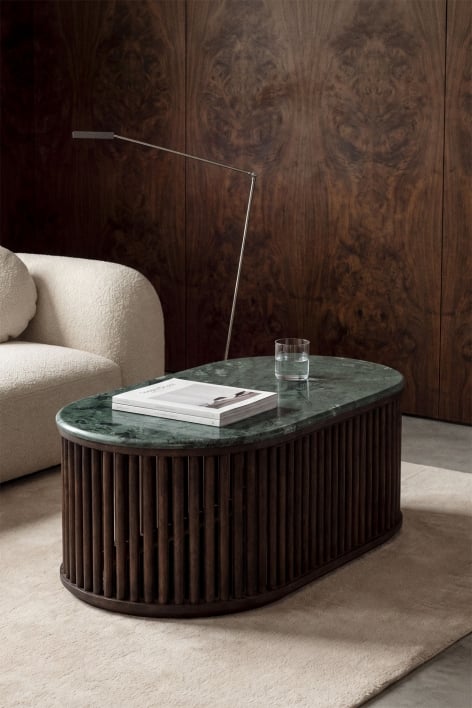 Table basse ovale 90x50 cm en bois de manguier et pierre naturelle Talix